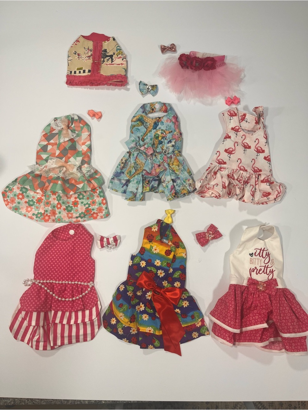 Assorted, Floral & Patterned Dog Dresses with bows